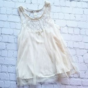 American Rag Cie Sheer Embellished Cream Tank Sz L
